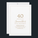 Minimalistisch goud 40e verjaardag kaart<br><div class="desc">Deze minimalistische uitnodiging voor 40ste verjaardag is perfect voor een gewoon verjaardagsfeest. Het moderne romantische ontwerp kenmerkt klassieke gouden en witte typografie in combinatie met een roestachtige, maar elegante kalligrafie met , met de hand geschreven stijl. in elke kleur. Houd het ontwerp eenvoudig en elegant, zoals het is, of personaliseer...</div>