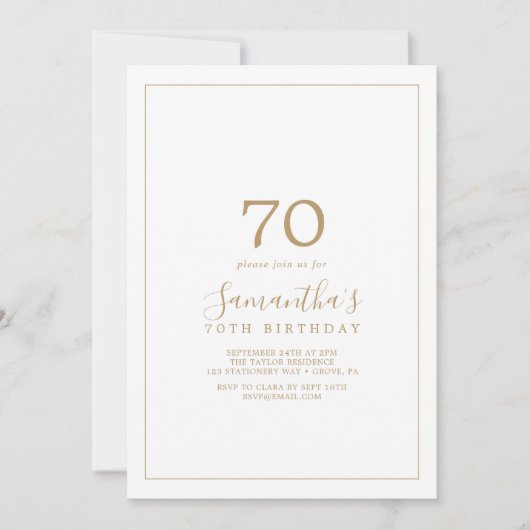 Minimalistisch goud 70e verjaardag kaart (Voorkant)