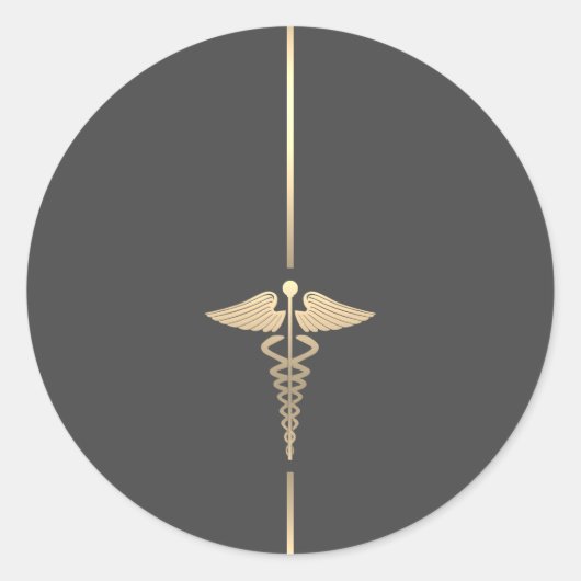Minimalistisch goud Caduceus symbool ronde Sticker (Voorkant)