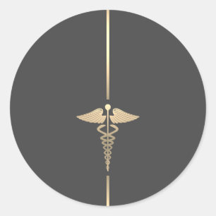 Minimalistisch goud Caduceus symbool ronde Sticker