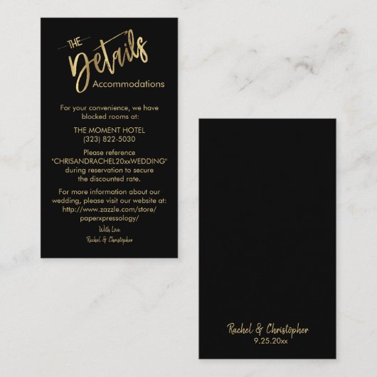 Minimalistisch Goud Details Bruiloft Invoegsel Beh Informatiekaartje (Voorkant / Achterkant)