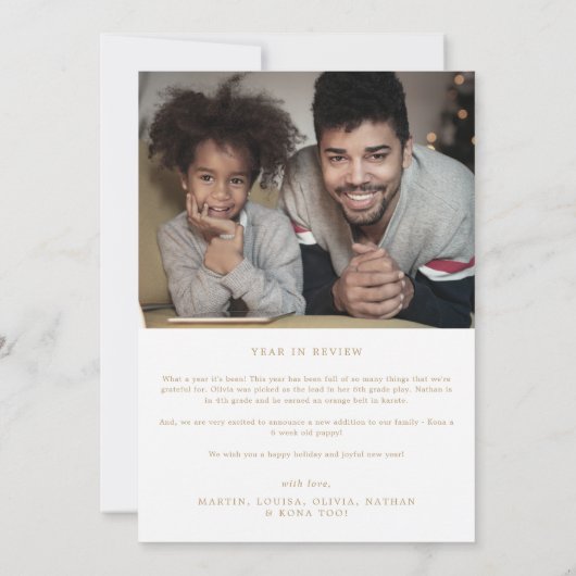 Minimalistisch goud eenvoudig wat een jaar Kerstmi Feestdagenkaart (Achterkant)