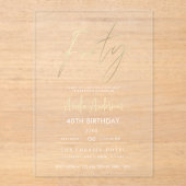 Minimalistisch goud Elegant Script 40e verjaardag Acryl Uitnodigingen (Voorkant)