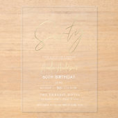 Minimalistisch goud Elegant Script 60e verjaardag Acryl Uitnodigingen (Voorkant)