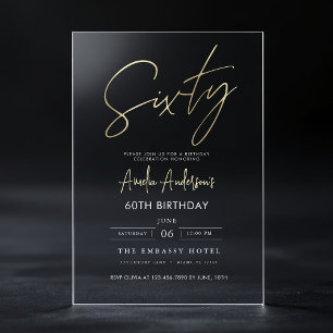 Minimalistisch goud Elegant Script 60e verjaardag Acryl Uitnodigingen