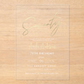 Minimalistisch goud Elegant Script 70e verjaardag Acryl Uitnodigingen (Voorkant)