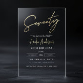 Minimalistisch goud Elegant Script 70e verjaardag Acryl Uitnodigingen