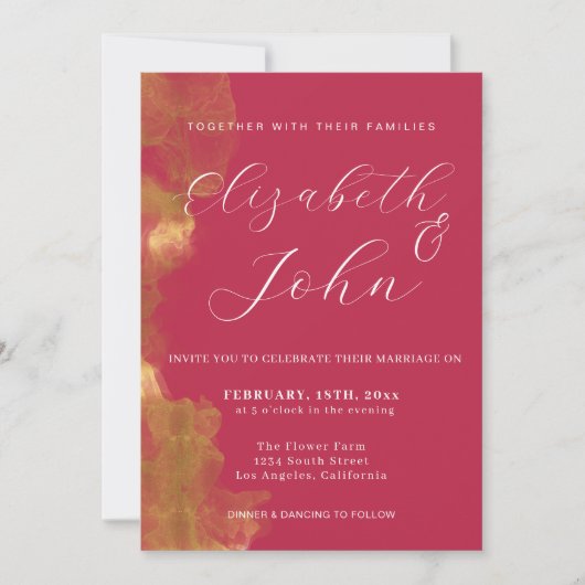Minimalistisch goud en roze rode magenta huwelijk kaart (Voorkant)