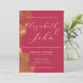 Minimalistisch goud en roze rode magenta huwelijk kaart (Staand voorkant)