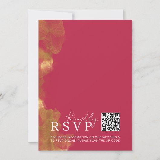 Minimalistisch goud en roze rode magenta huwelijk kaart (Achterkant)