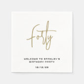 Minimalistisch Goud en Wit Veertig Verjaardagsfees Servet (Voorkant)