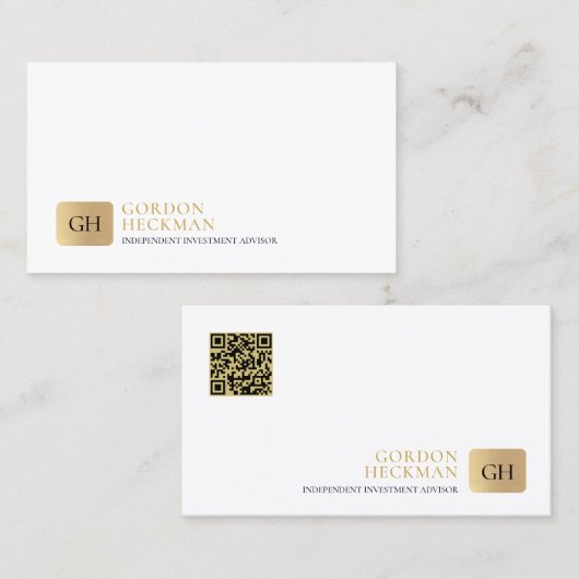 Minimalistisch goud en zwart whimsical monogram visitekaartje (Voorkant / Achterkant)