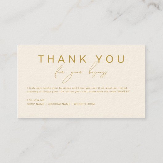 Minimalistisch Goud Handgeschreven Script Beige Da Visitekaartje (Achterkant)