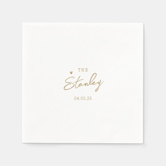 Minimalistisch Goud Hart Script met Namen Bruiloft Servet (Voorkant)