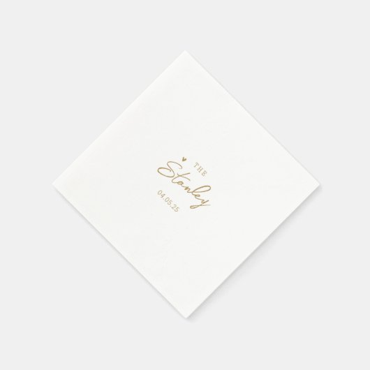 Minimalistisch Goud Hart Script met Namen Bruiloft Servet (Hoek)