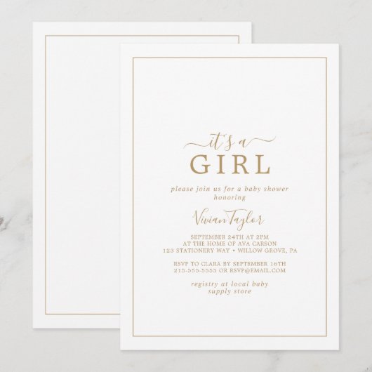 Minimalistisch goud Het is een meisje Baby shower Kaart (Voorkant / Achterkant)
