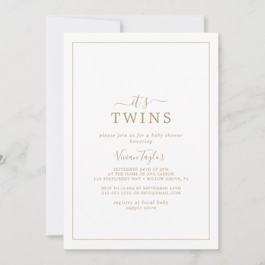 Minimalistisch goud Het is Twins Baby shower Kaart (Voorkant)