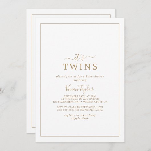 Minimalistisch goud Het is Twins Baby shower Kaart (Voorkant / Achterkant)