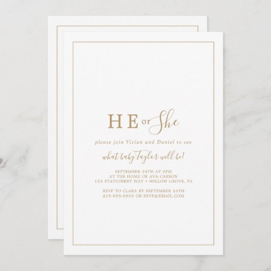 Minimalistisch goud Hij of zij Kaart (Voorkant / Achterkant)