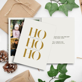 Minimalistisch Goud "HO HO HO" Foto Kerstmis Feestdagen Kaart