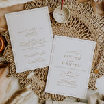 Minimalistisch goud in één huwelijk kaart<br><div class="desc">Dit minimalistische goud in één trouwuitnodiging is perfect voor een eenvoudige bruiloft. Het moderne romantische ontwerp kenmerkt klassieke gouden en witte typografie in combinatie met een roestachtige, maar elegante kalligrafie met , met de hand geschreven stijl. in elke kleur. Houd het ontwerp eenvoudig en elegant, zoals het is, of personaliseer...</div>