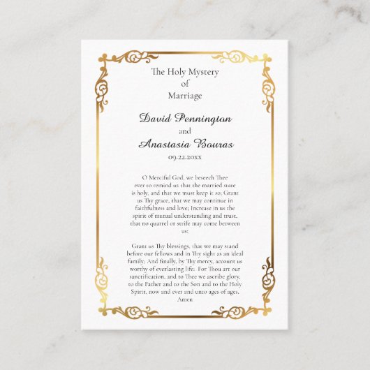 Minimalistisch Goud Lijst Orthodox Bruiloft Gebed  Plaatskaartje (Voorkant)