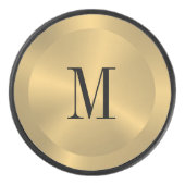Minimalistisch goud metallic textuur monogram hockey puck (Voorkant)
