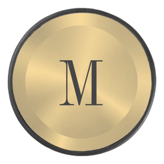 Minimalistisch goud metallic textuur monogram hockey puck (Voorkant)