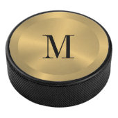 Minimalistisch goud metallic textuur monogram hockey puck (3/4)