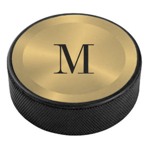 Minimalistisch goud metallic textuur monogram hockey puck