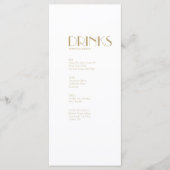 Minimalistisch Goud Modern Art Deco Bruiloft Drink Menu (Voorkant)