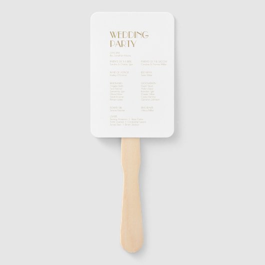 Minimalistisch Goud Modern Art Deco Trouwprogramma Handwaaier (Achterkant)