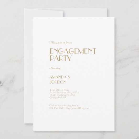 Minimalistisch Goud Modern Art Deco Verlovingsfees Kaart (Voorkant)