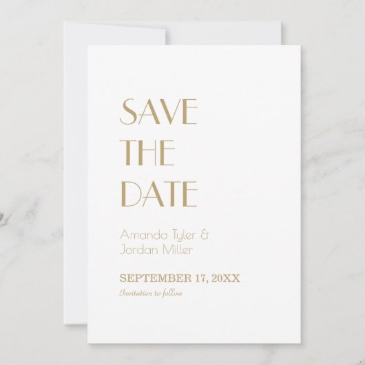 Minimalistisch Goud Modern Deco Bruiloft Terug Fot Save The Date (Voorkant)