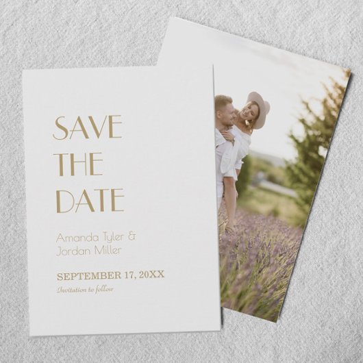 Minimalistisch Goud Modern Deco Bruiloft Terug Fot Save The Date