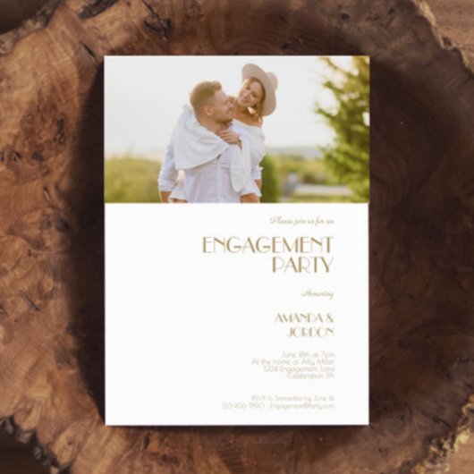 Minimalistisch Goud Modern Deco Engagement Party F Kaart