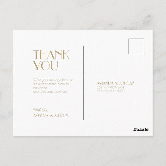 Minimalistisch Goud Moderne Art Deco Bruiloft Dank Briefkaart (Achterkant)
