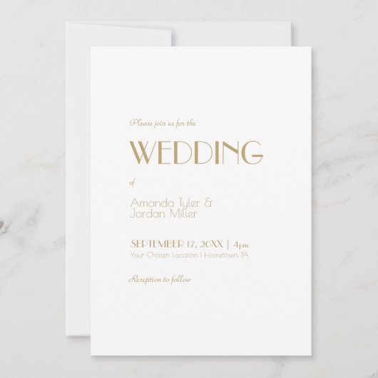 Minimalistisch Goud Moderne Art Deco Bruiloft Kaart (Voorkant)