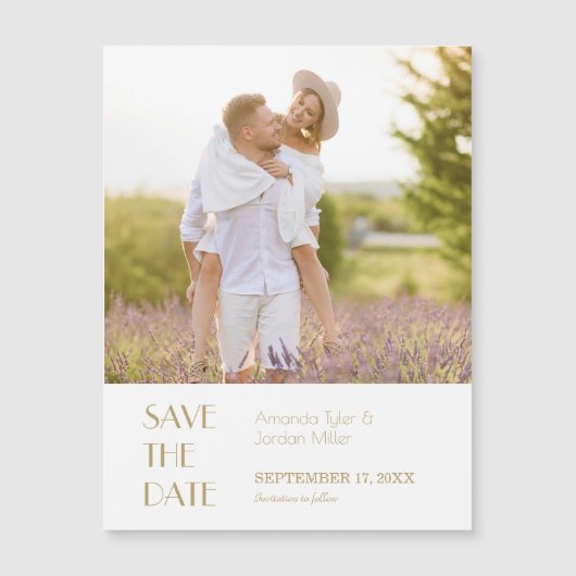 Minimalistisch Goud Moderne Art Deco Foto Opslagda Magnetische Uitnodiging (Voorkant)