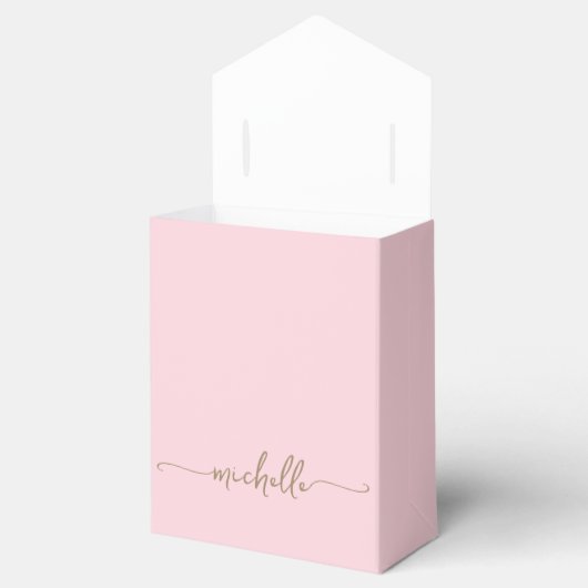 Minimalistisch Goud Monogram Naam Script Blush Roz Bedankdoosjes (Geopend)