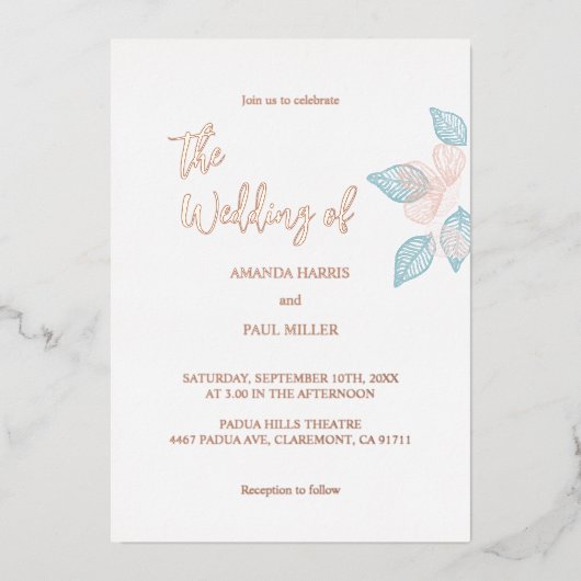 Minimalistisch goud/roos gouden Folie Weddenschap Folie Uitnodiging (Voorkant)