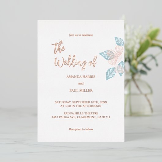 Minimalistisch goud/roos gouden Folie Weddenschap Folie Uitnodiging (Staand Voorkant)