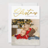Minimalistisch Goud Script Foto Vrolijk Kerstfeest Feestdagenkaart (Voorkant)
