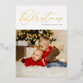 Minimalistisch Goud Script Foto Vrolijk Kerstfeest Folie Feestdagenkaart (Voorkant)