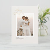 Minimalistisch Goud Script Single Photo Christmas- Kaart (Staand voorkant)