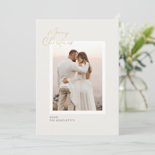 Minimalistisch Goud Script Single Photo Christmas- Kaart (Staand voorkant)