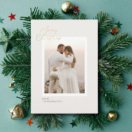 Minimalistisch Goud Script Single Photo Christmas- Kaart
