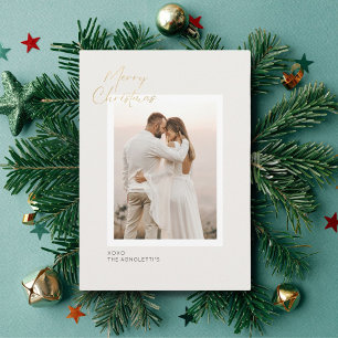 Minimalistisch Goud Script Single Photo Christmas- Kaart