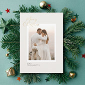 Minimalistisch Goud Script Single Photo Christmas- Kaart
