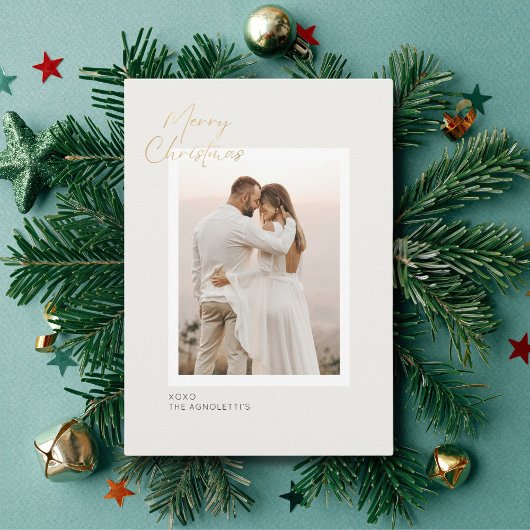 Minimalistisch Goud Script Single Photo Christmas- Kaart
